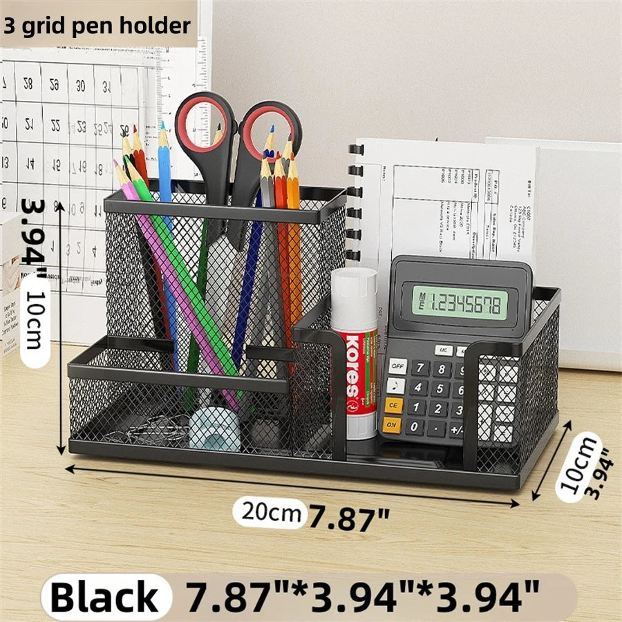 🖊️ Organiseur de Bureau Créatif en Métal – Rangement Stylos, Crayons, Fichiers & Accessoires (7 Compartiments) ✨