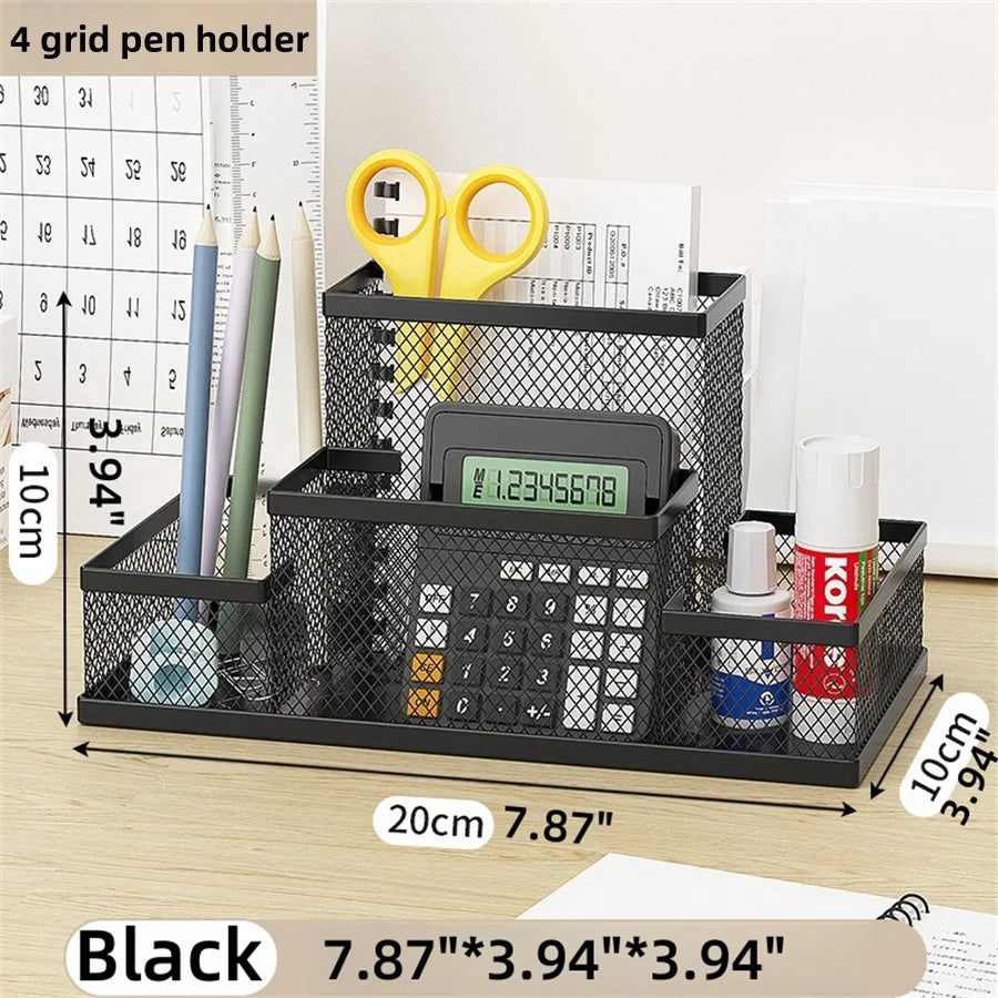 🖊️ Organiseur de Bureau Créatif en Métal – Rangement Stylos, Crayons, Fichiers & Accessoires (7 Compartiments) ✨